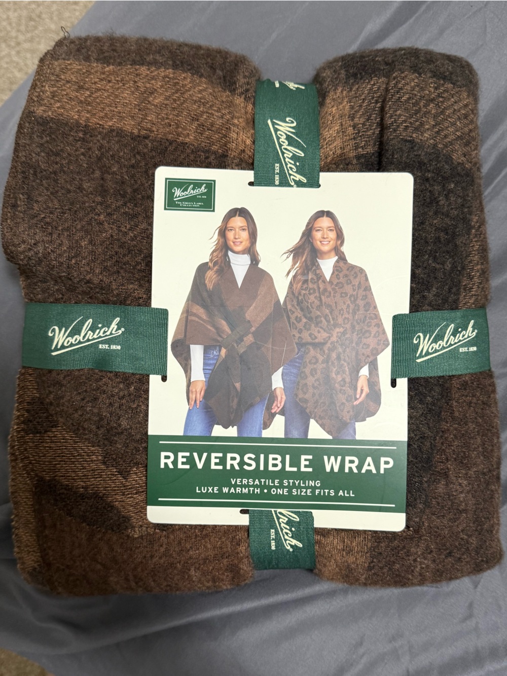 Woolrich Brown Patterned Reversible Wrap